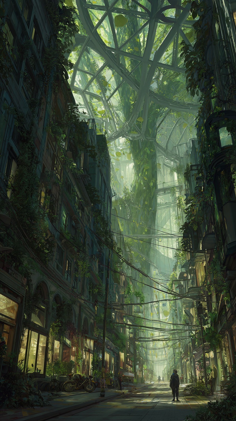 Rue interieure — la ou l'organique et le beton coexistent